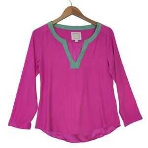 Sail to Sable Silk Tunic Top Womens XS Pink Long Sleeve Preppy Quiet Luxury